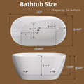 51 Inch Acrylic Freestanding Bathtub Contemporary Soaking White Tub With Overflow And Pop Up Drain Glossy White Gloss White Oval Bathroom Freestanding Tubs Polished Less Than 59 In Contemporary,Modern Soaking Center Fiberglass Acrylic