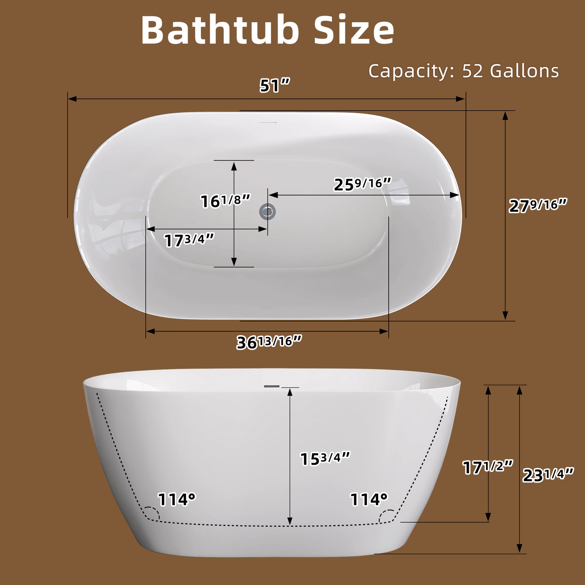 51 Inch Acrylic Freestanding Bathtub Contemporary Soaking White Tub With Overflow And Pop Up Drain Glossy White Gloss White Oval Bathroom Freestanding Tubs Polished Less Than 59 In Contemporary,Modern Soaking Center Fiberglass Acrylic