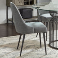 Set Of 2 Fabric Upholstered Dining Chairs, Grey And Gunmetal Solid Grey Rectangular Modern Set Of 2 Metal,Polyester