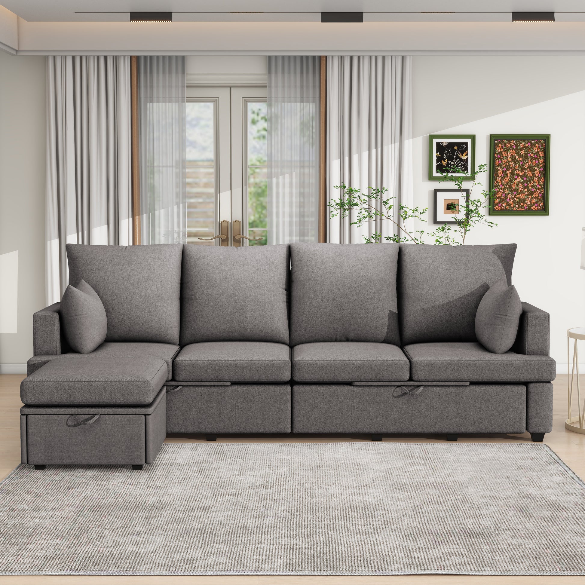 Modern L Shape Modular Sofa, 5 Seat Chenile Sectional Couch Set With 2 Pilows Lncluded, Freely Combinableindoor Funiture For Living Room,Apartment, Office, 3 Colors Dark Grey Chenille Metal Primary Living Space Medium Soft Loose Back Modern Poplar Foam