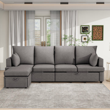 Modern L Shape Modular Sofa, 5 Seat Chenile Sectional Couch Set With 2 Pilows Lncluded, Freely Combinableindoor Funiture For Living Room,Apartment, Office, 3 Colors Dark Grey Chenille Metal Primary Living Space Medium Soft Loose Back Modern Poplar Foam