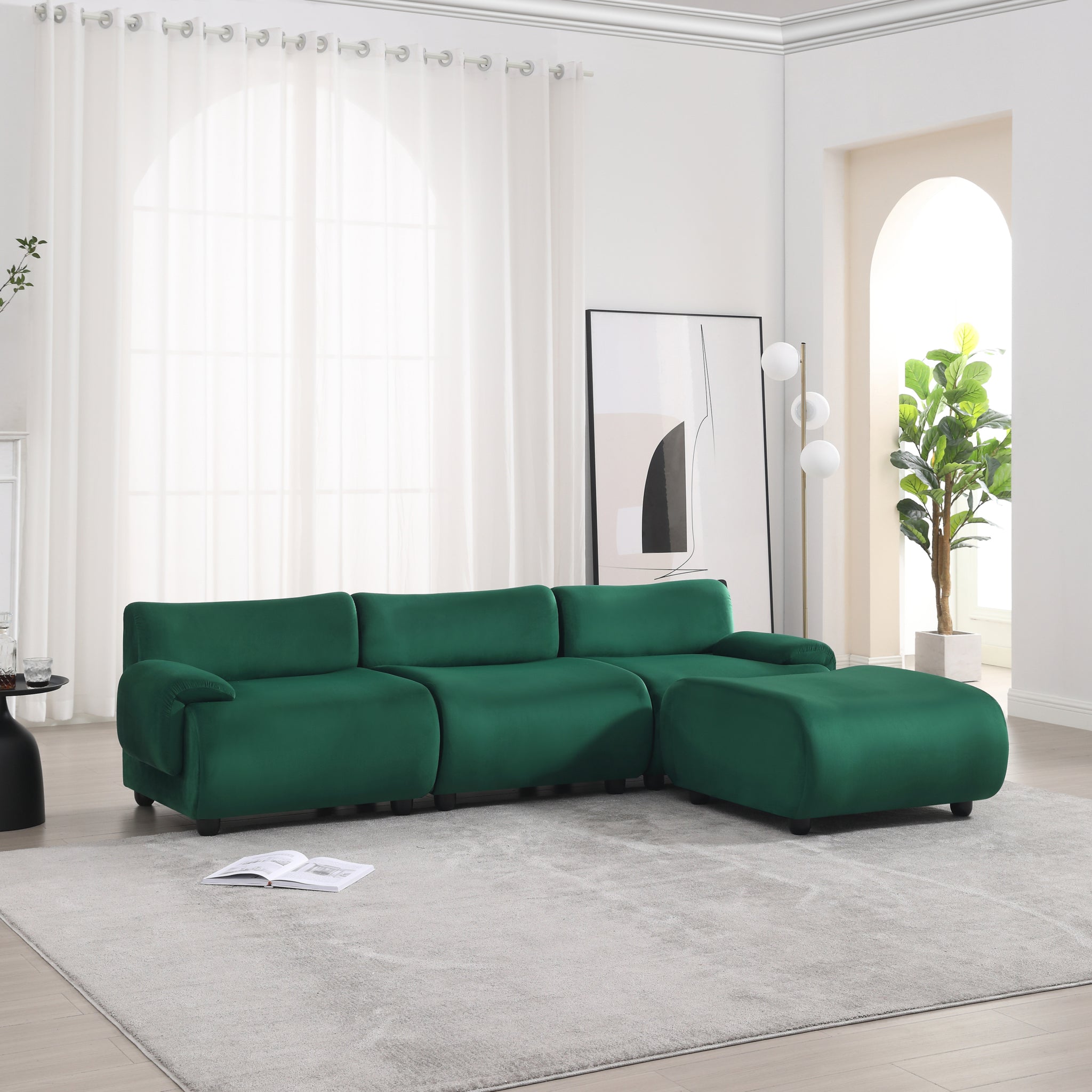 105" Lambswool Large 3 Seater Couch, Modern Modular L Shaped Convertible Sectional Sofa With Movable Ottoman, Deep Seat Cloud Couches For Living Room Apartment Office Green Green Solid Wood 4 Seat