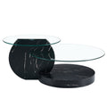 Modern And Practical Double Deck Round Table. Double Storage Space, Made Of Glass Tabletop And Mdf Table Legs. Suitable For Living Room And Bedroom And Dining Room. Black Mdf Glass