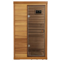 Red Cedar Mini One Person Far Infrared Glass Door On The Right Of The Indoor Sauna Room Natural Wood Caramel Metal & Wood