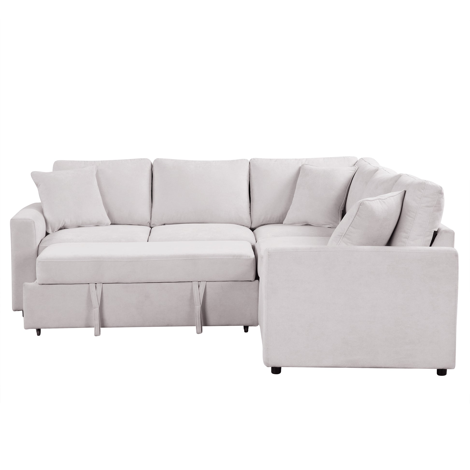 4 Seat L Shaped Modular Sofa With Thick Backrest And Seat Cushions, Suitable For Living Rooms, Offices Beige Wood Polyester 4 Seat