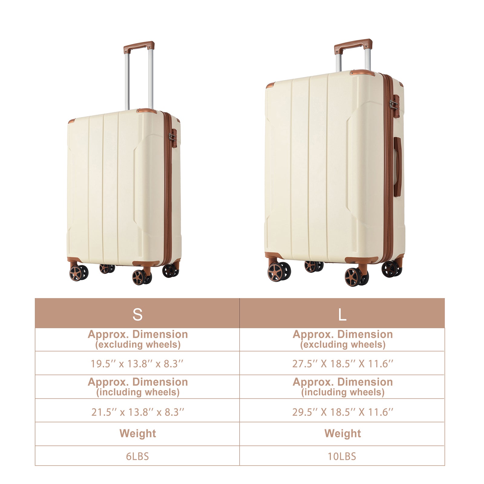 Luggage Sets 2 Piece, Hardshell Abs Lightweight And Expandable Only 28" Suitcases With Double Wheels, Carry On Luggage, 2 Piece Set 20 28 , White Brown Brown White Abs