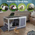 Wooden Rabbit Hutch Indoor Bunny House For Small Animals With Put Out Tray Grey Solid Wood