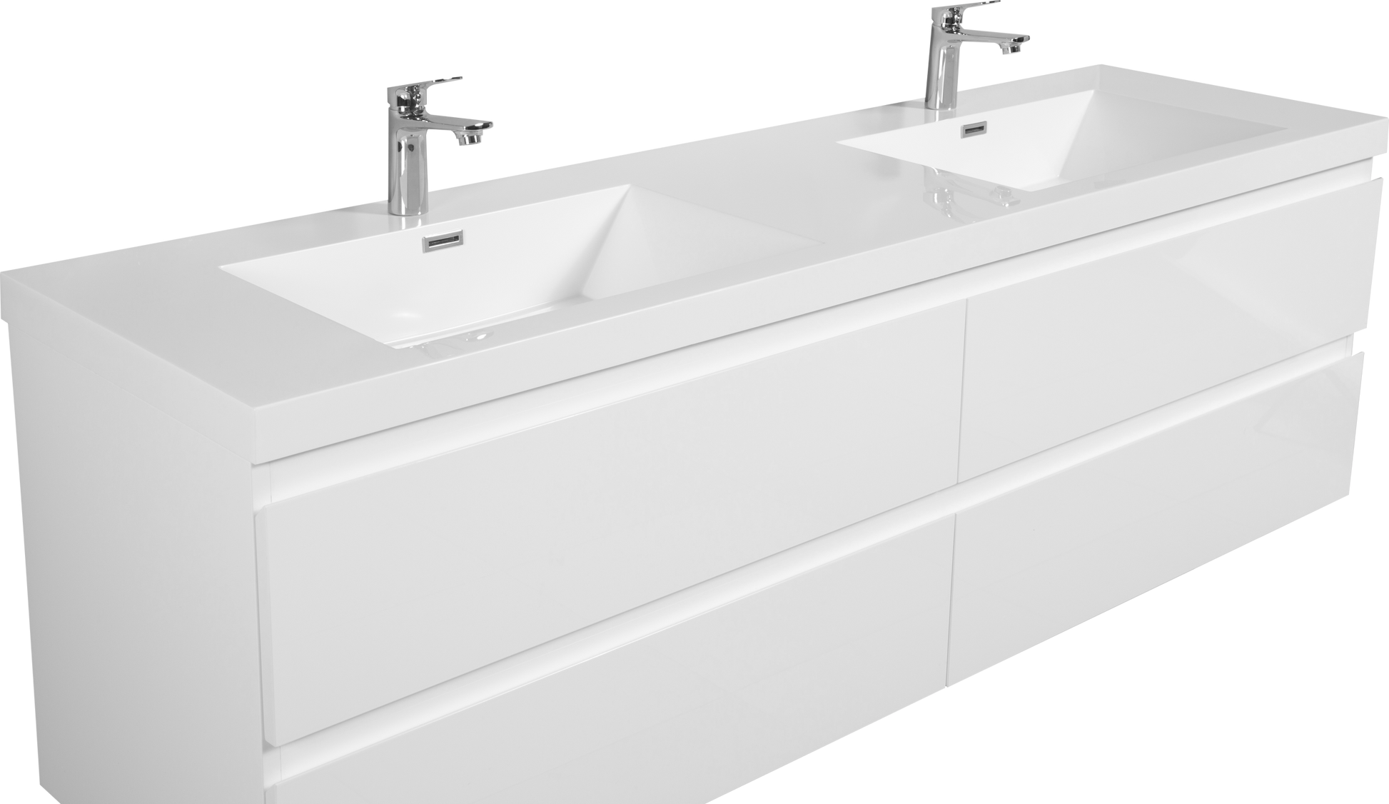 72" Floating Bathroom Vanity With Sink, Modern Wall Mounted Bathroom Storage Vanity Cabinet With 2 Resin Top Basin And 4 Soft Close Drawers, Glossy White 24V11 72Gw 4 White Wall Mounted Mdf