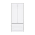 Armoire, Wardrobe Closet With Two Drawers,Hanging Rod, White White Solid Wood Mdf Engineered Wood