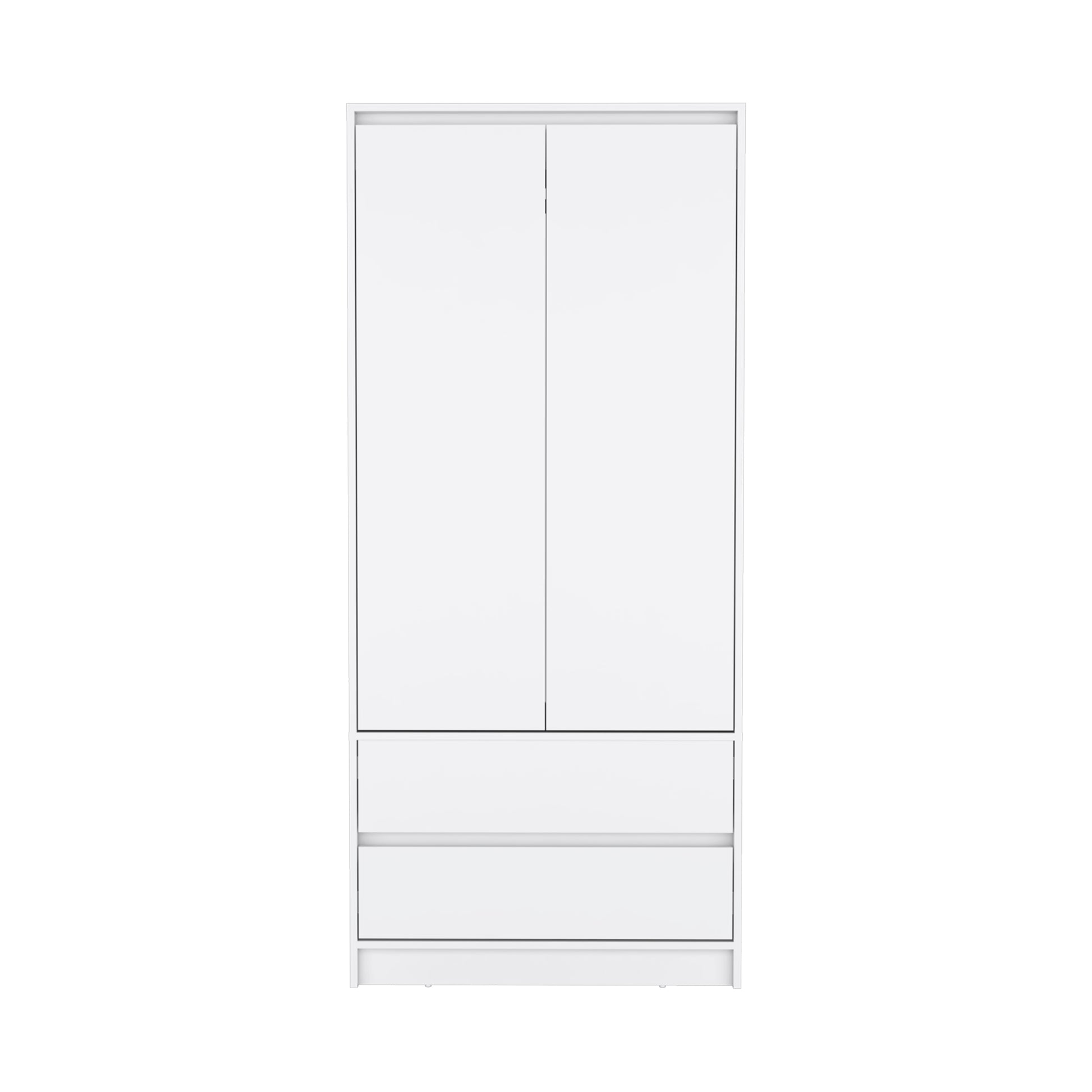 Armoire, Wardrobe Closet With Two Drawers,Hanging Rod, White White Solid Wood Mdf Engineered Wood