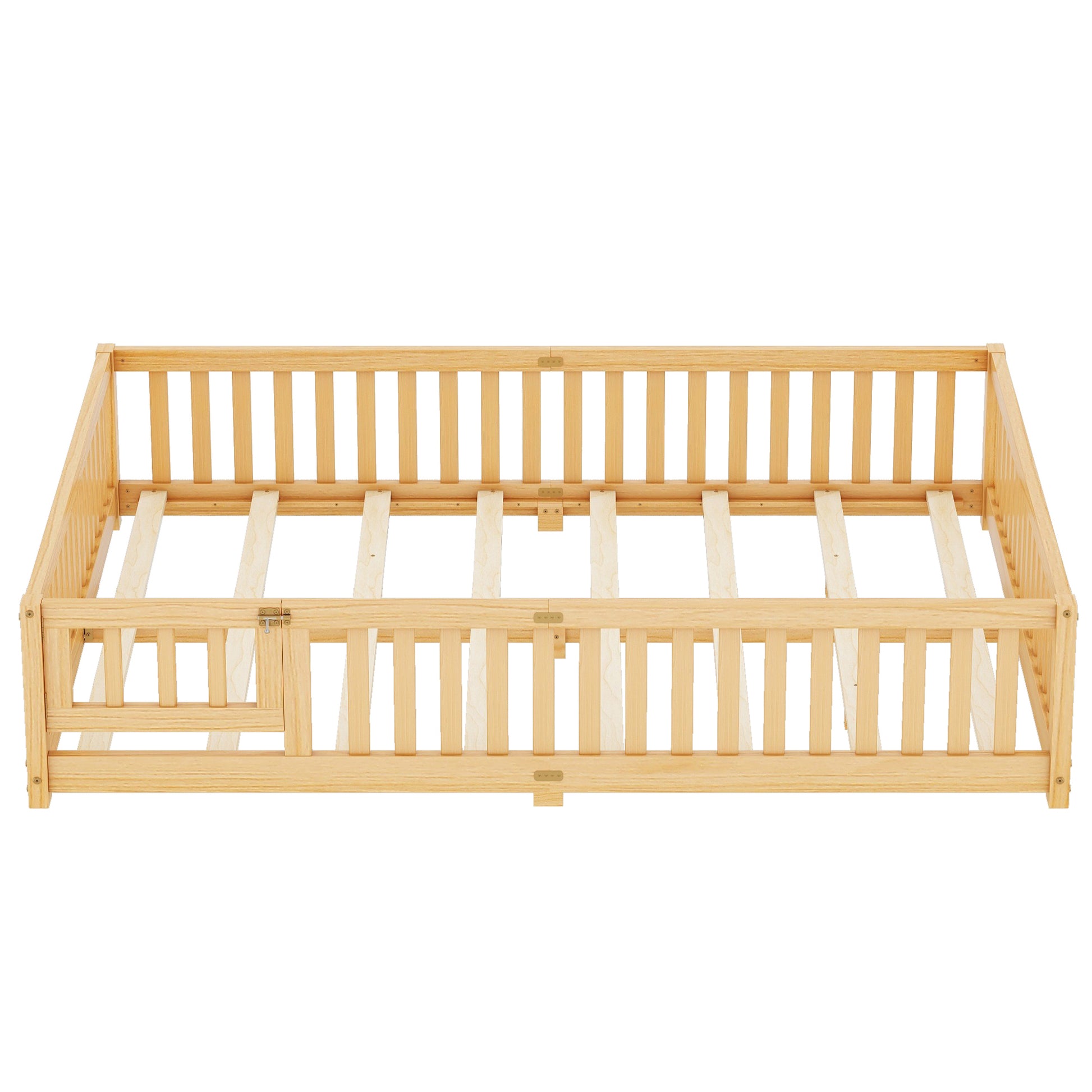 Queen Size Bed Floor Bed With Safety Guardrails And Door For Kids, Natural Expect Arrival Date 2024.7.26 , Old Sku W158090701 Queen Natural Pine