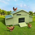 Wooden Chicken Coop Hen House Poultry Cage With 2 Sides Large Nesting Boxes,2 Free Range Doors Green Wood