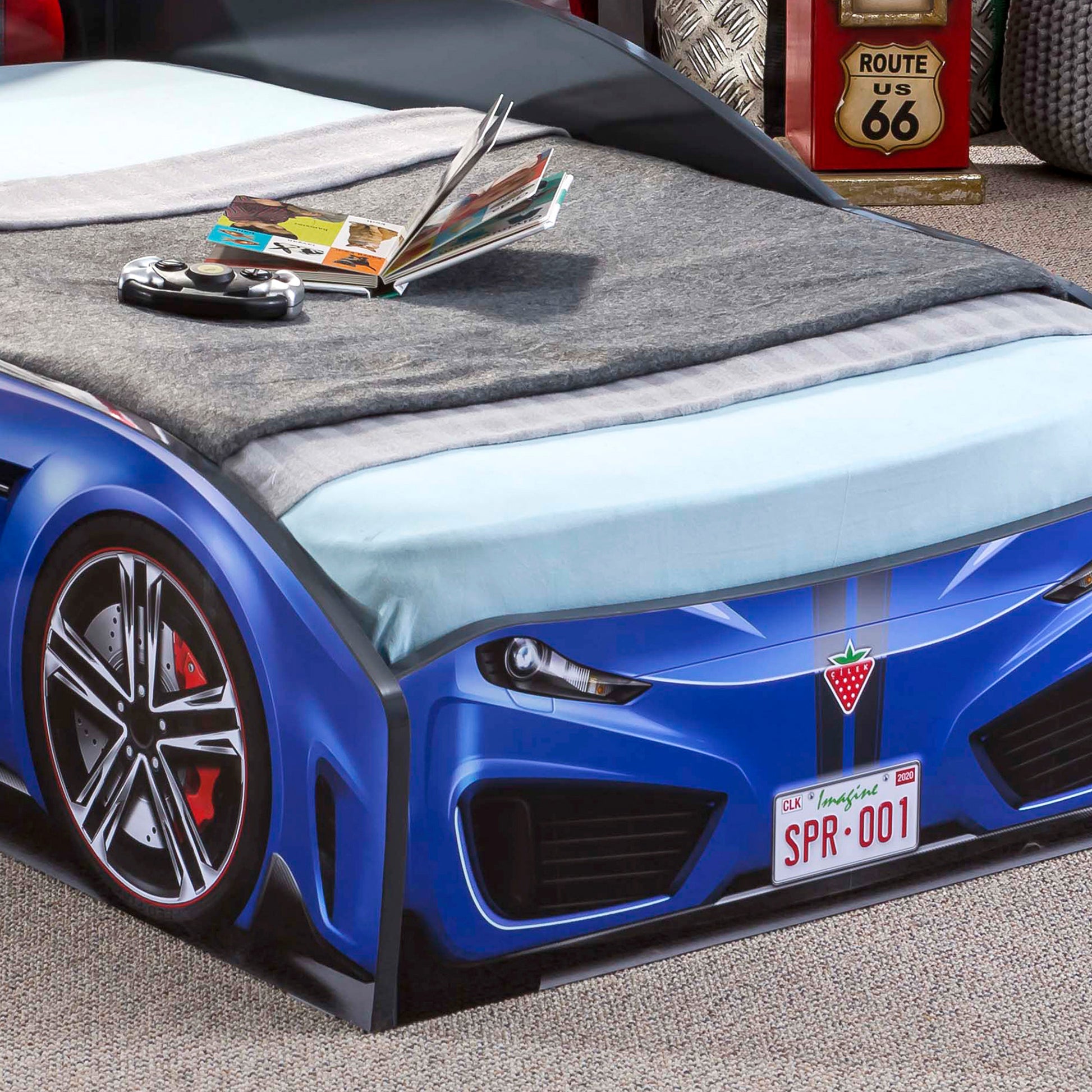 Speedy Toddler Race Car Bed, Blue Blue Particle Board