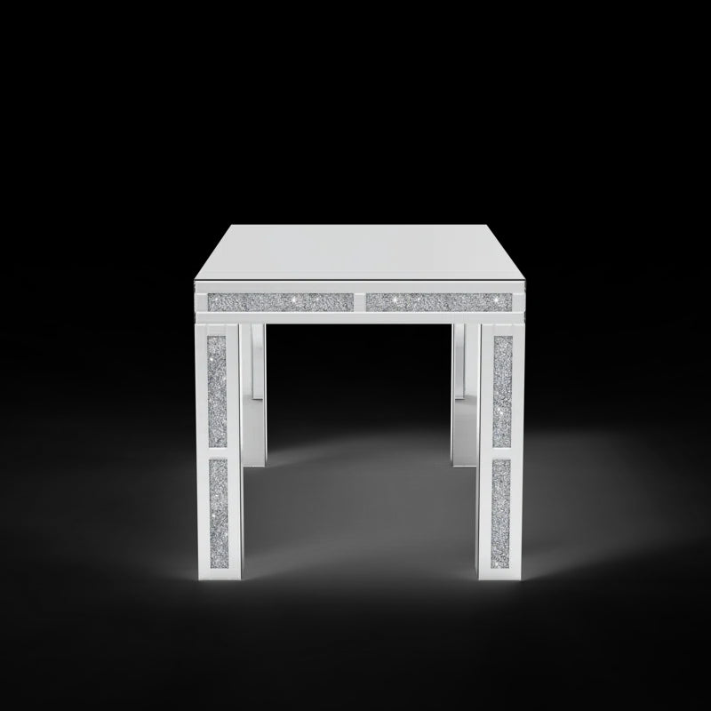 51.18" Mirrored Glass Dining Table With 4 Legs And Crushed Diamond Inlay Silver Seats 6 Mirrored Finish Desk And Hutch Primary Living Space Modern Freestanding Rectangular Kitchen & Dining Tables