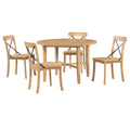 5 Piece Dining Set, Retro Simple Round Table And 4 Chairs With X Shaped Backrest For Kitchen, Dining Room And Living Room Natural Natural Rubber Wood