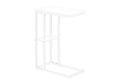 Accent Table, C Shaped, End, Side, Snack, Living Room, Bedroom, White Laminate, White Metal, Contemporary, Modern White Particle Board