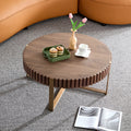 Modern Handcraft Drum Coffee Table 31.5 Inch Round Coffee Table For Living Room,Small Coffee Table With Sturdy Pedestal,Walnut Walnut Mdf Metal