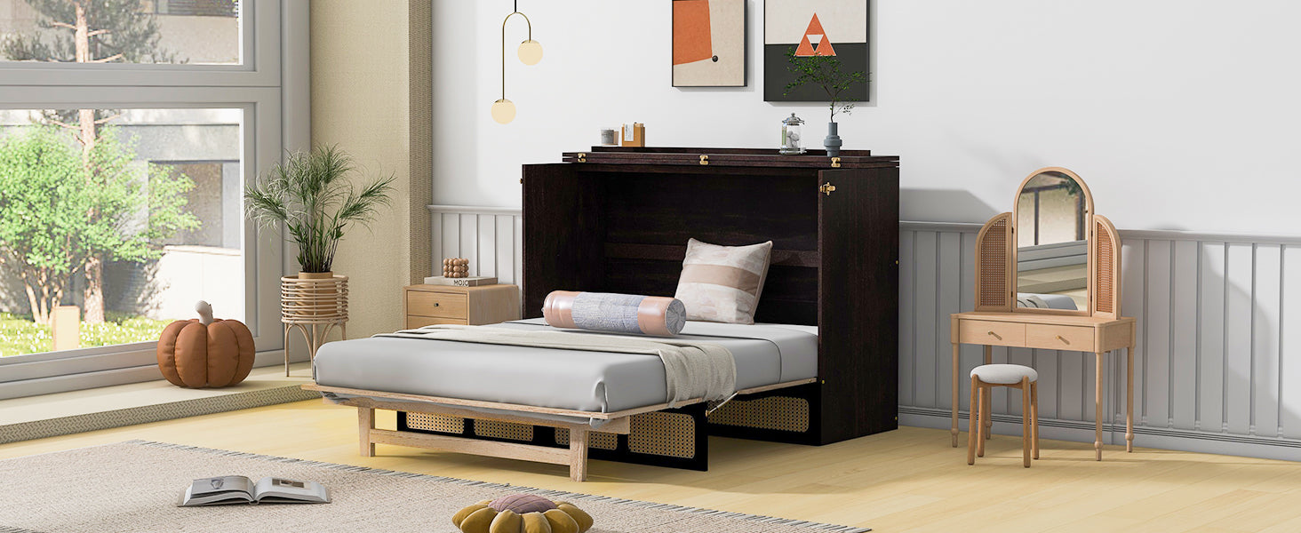 Full Size Murphy Bed With Large Drawers,Espresso Full Espresso Plywood