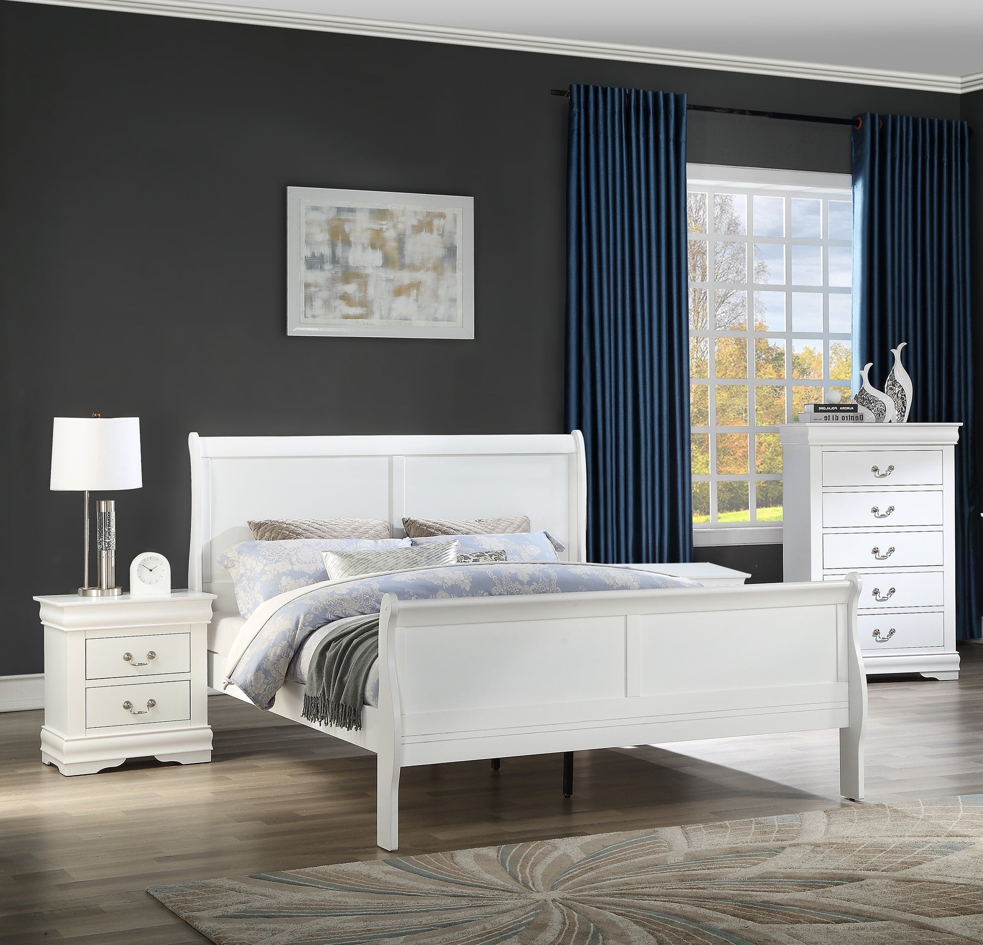 1Pc White Finish Five Drawers Louis Philip Chest Solid Wood Contemporary Sleek Large Storage White Transitional Solid Wood