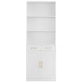 Bathroom Storage Cabinet, Cabinet With Two Doors And Drawers, Adjustable Shelf, Three Layer Open Shelf, Mdf Board, White White Mdf