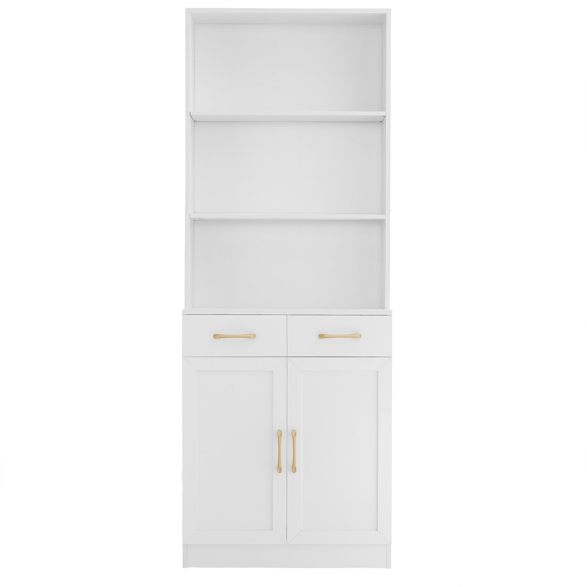 Bathroom Storage Cabinet, Cabinet With Two Doors And Drawers, Adjustable Shelf, Three Layer Open Shelf, Mdf Board, White White Mdf