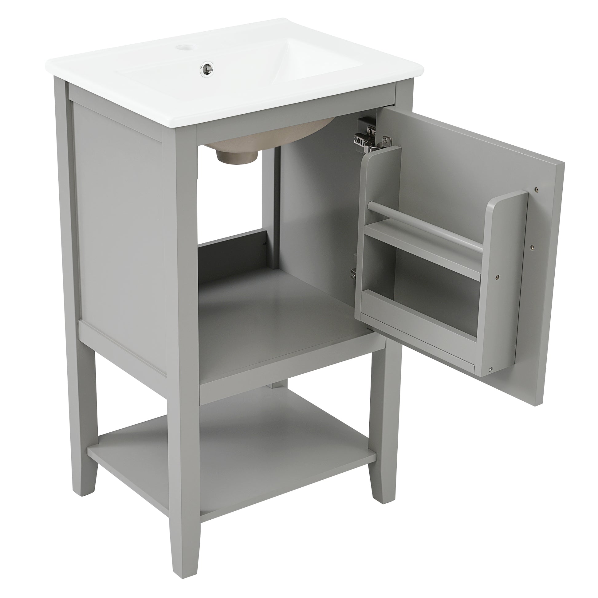 20" Bathroom Vanity With Sink, Bathroom Cabinet With Soft Closing Door, Storage Rack And Open Shelf, Grey Grey Solid Wood Mdf