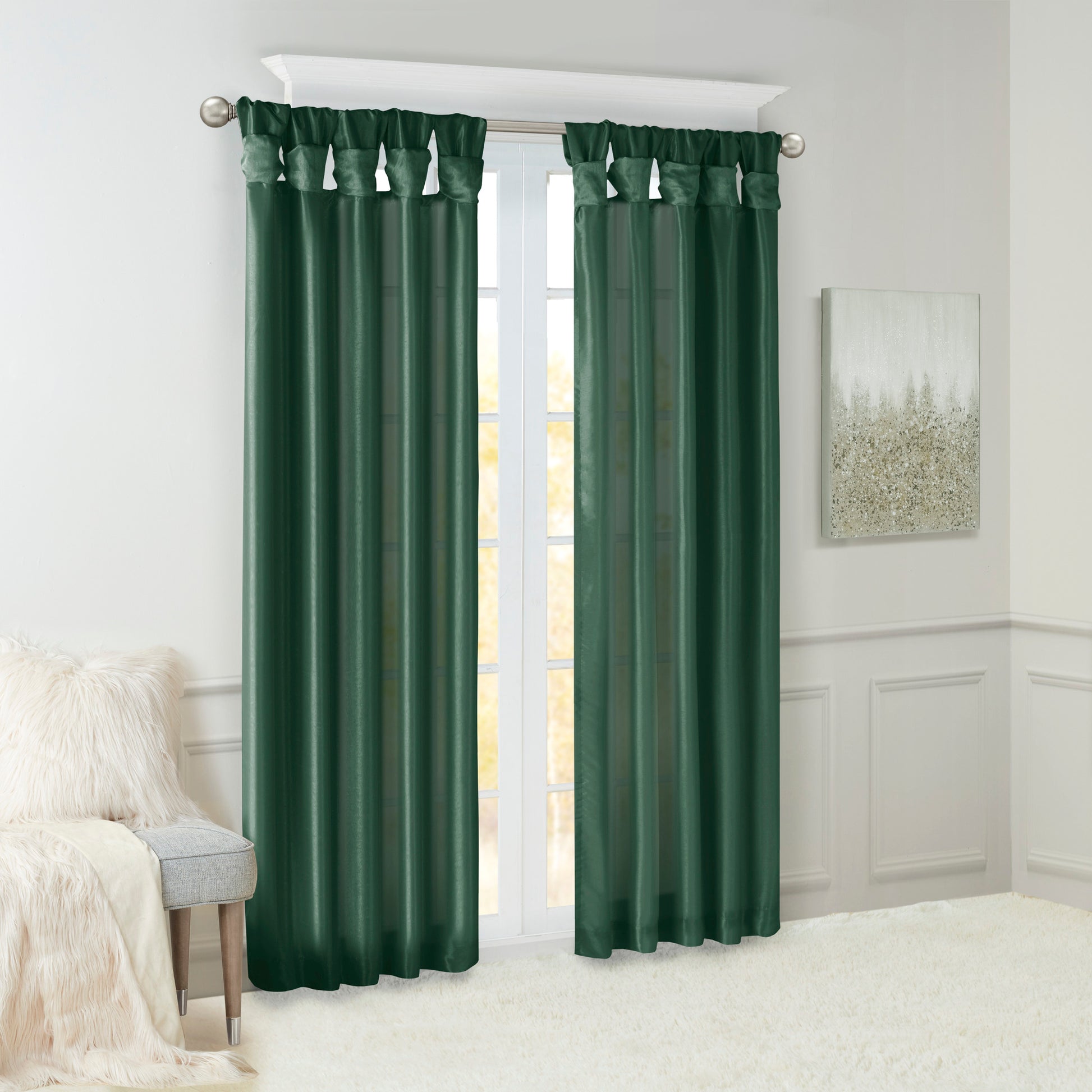 Twist Tab Lined Window Curtain Panel Green 50X95" Green Polyester