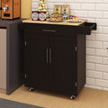 Kitchen Island Rolling Trolley Cart With 1 Drawer & 2 Doors With Adjustable Shelves & Towel Rack & Seasoning Rack Rubber Wood Table Top Black Black Mdf