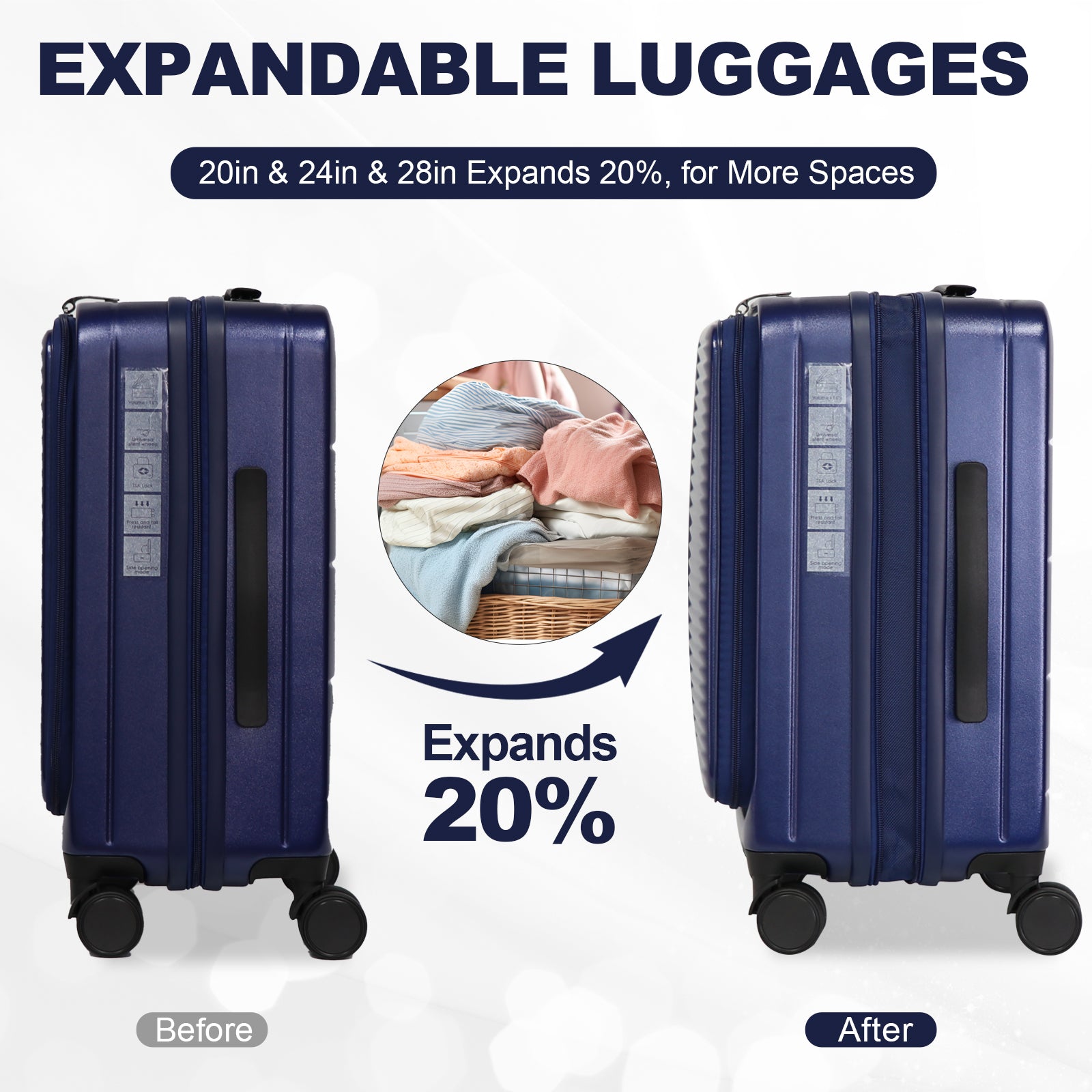 Luggage,With Front Opening,Tsa Approved Lock,Hardshell Suitcase,Blue Aqua Blue Abs Pc