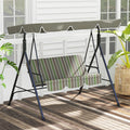 Outsunny 3 Seat Outdoor Patio Swing Chair With Removable Cushion, Steel Frame Stand And Adjustable Tilt Canopy For Patio, Garden, Poolside, Balcony, Backyard, Beige & Green Multicolor Steel
