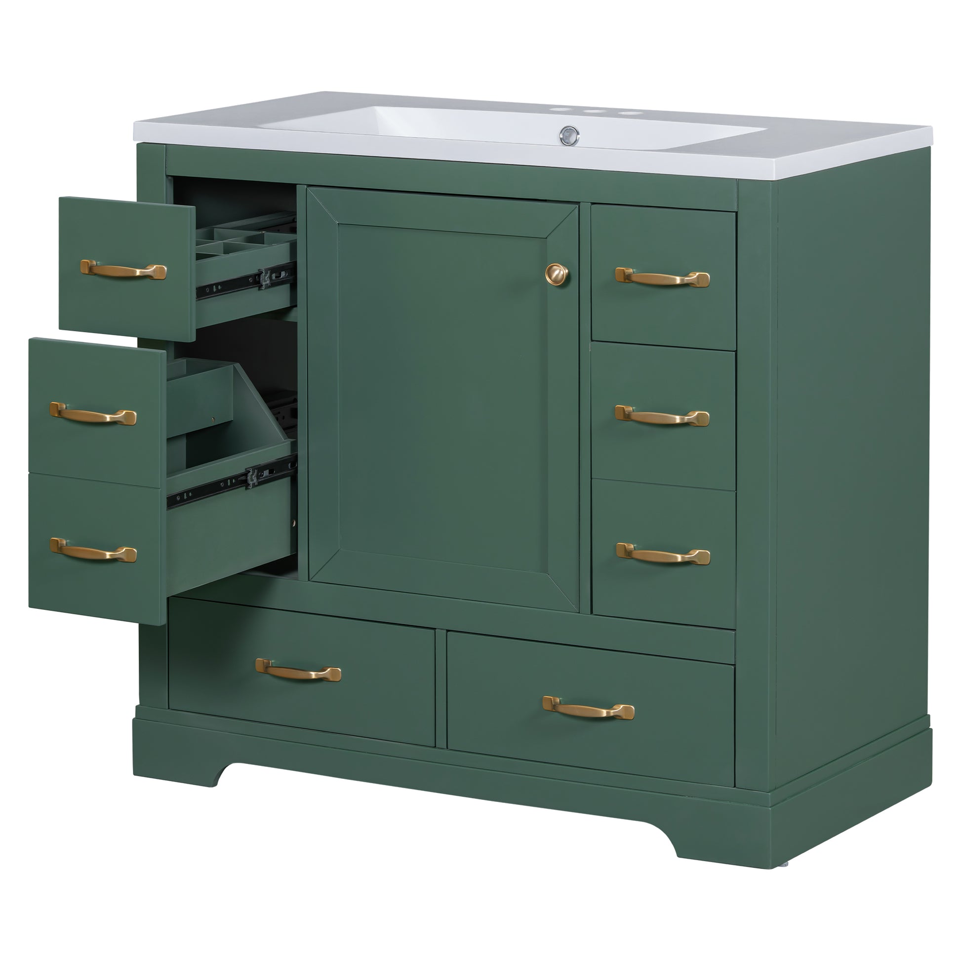 36" Bathroom Vanity With Sink Combo, Six Drawers, Multi Functional Drawer Divider, Adjustable Shelf, Green Old Sku:Sy999808Aaf Green Solid Wood Mdf