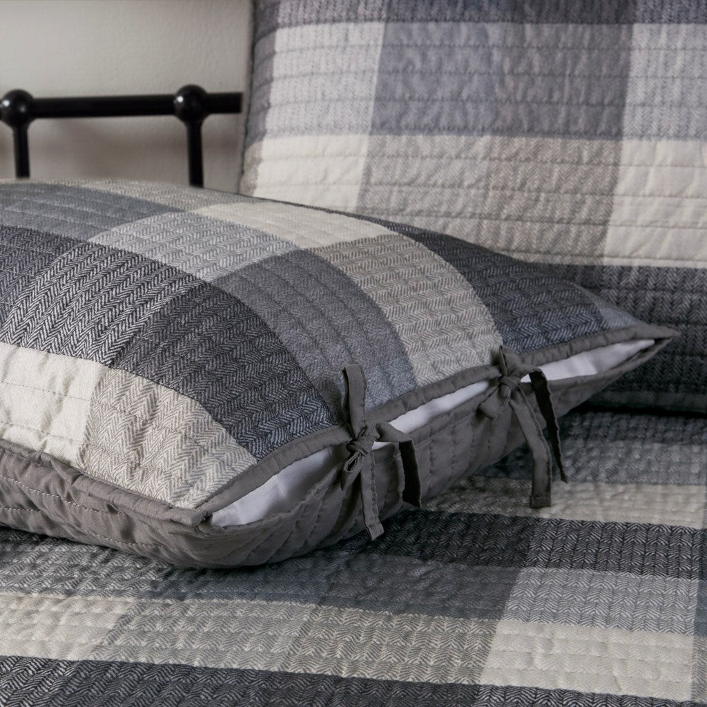 6 Piece Reversible Plaid Daybed Cover Set Grey Daybed Grey Polyester