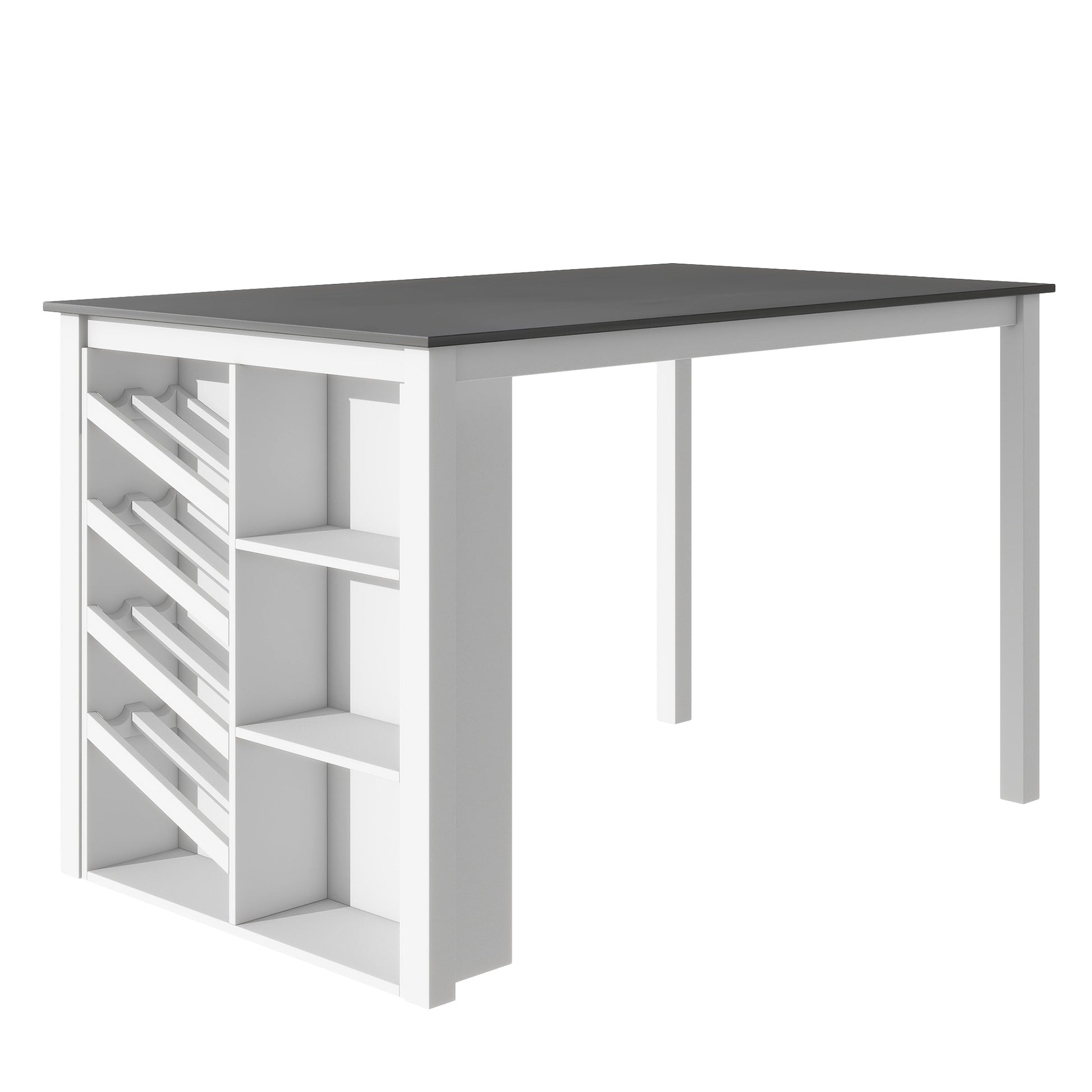 Updated Counter Height 5 Piece Solid Wood Dining Table Set, 59*35.4Inch Table With Curved Wine Rack And 4 Upholstered Chairs, White Wood Dining Room Solid Wood Rubberwood Rectangular Dining Table With Chair Wood Wood White Solid Back Seats 4 Farmhouse 4