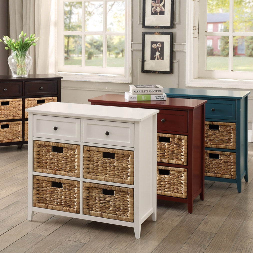 White 6 Drawer Console Cabinet Freestanding 5 Or More Drawers Wicker White Primary Living Space Drawers Included Transitional Mdf