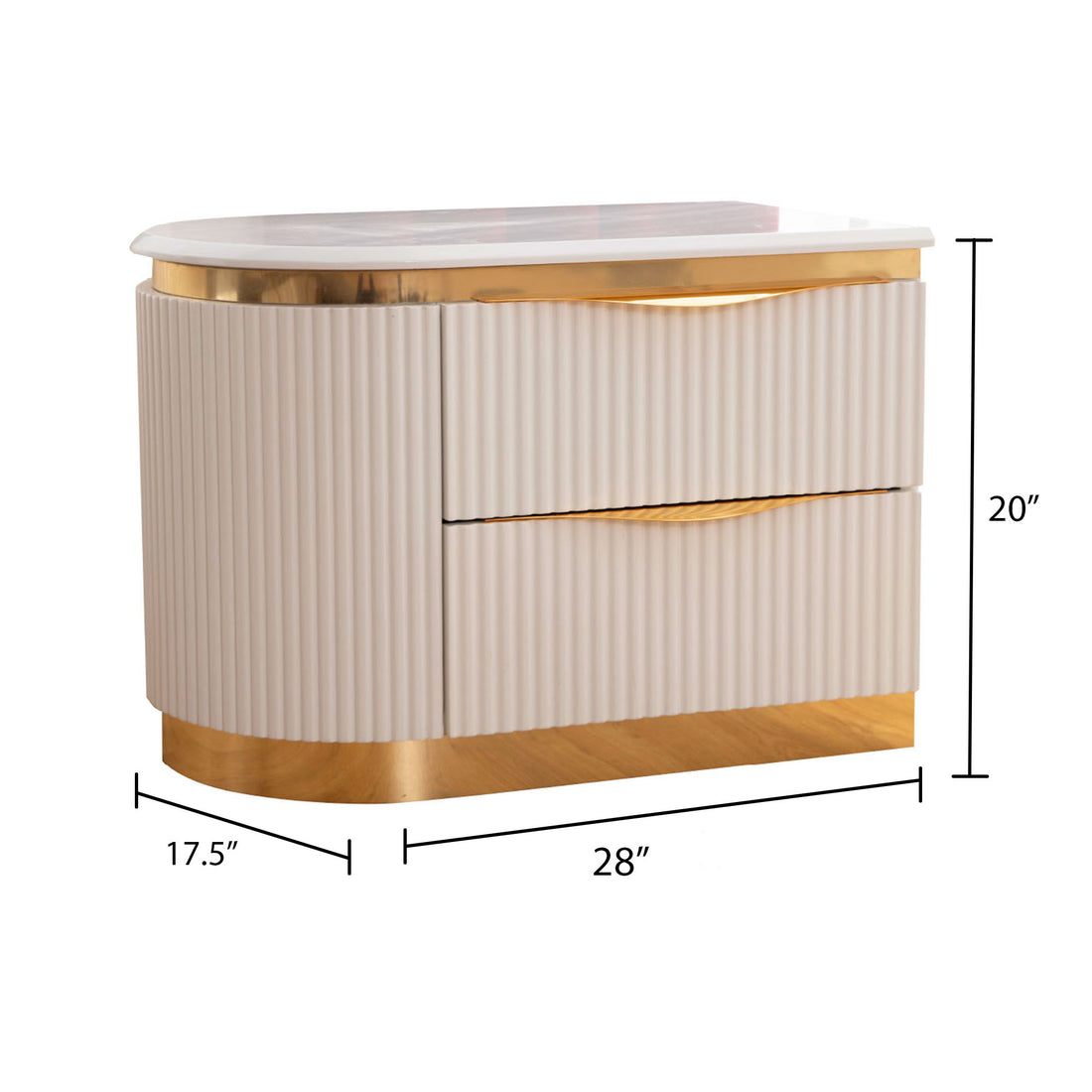 Laura Gold Detailed Left 2 Drawer Nightstand Made With Wood In White White 2 Drawers Bedside Cabinet Bedroom Contemporary,Modern Drawers White Solid Wood Mdf Wood