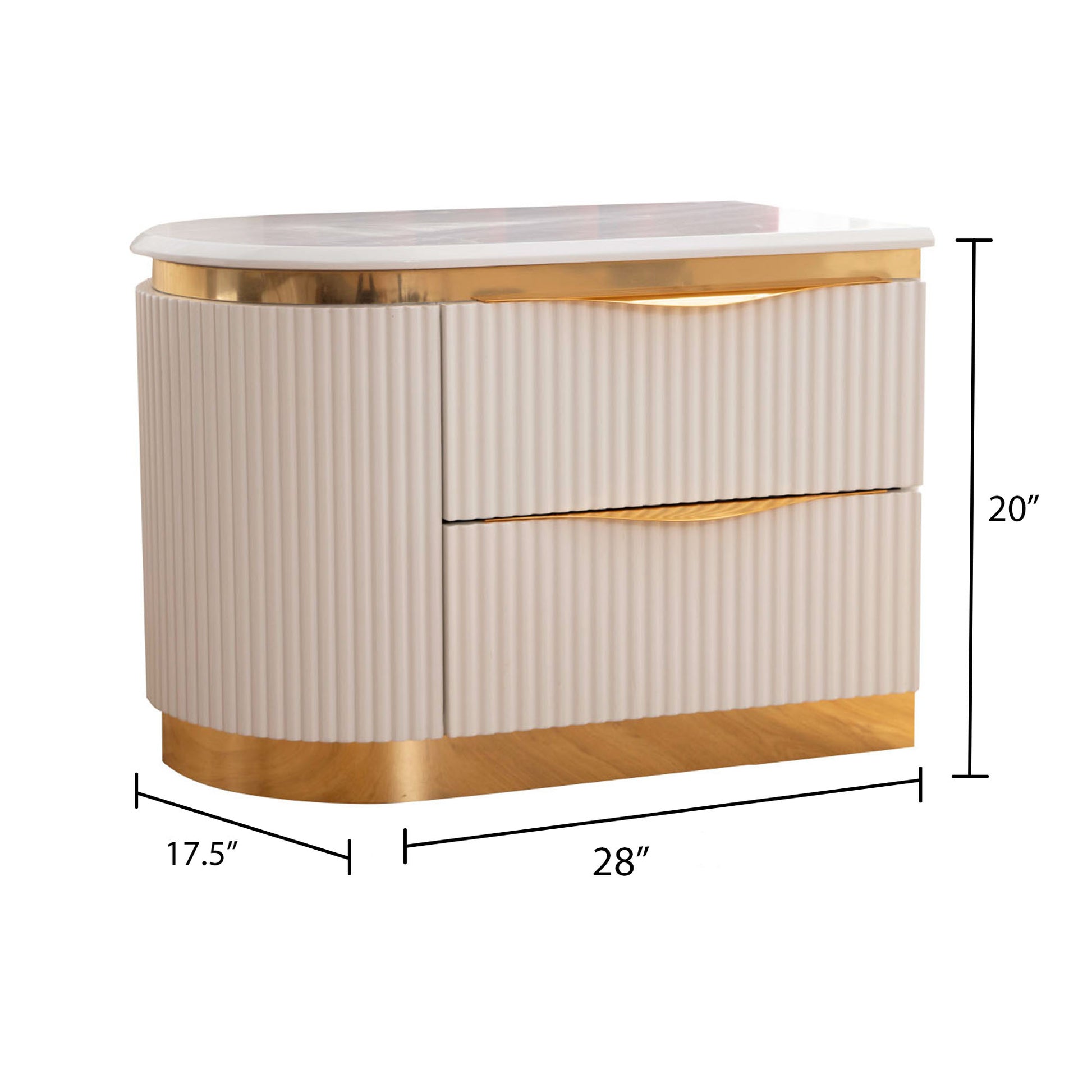 Laura Gold Detailed Left 2 Drawer Nightstand Made With Wood In White White 2 Drawers Bedside Cabinet Bedroom Contemporary,Modern Drawers White Solid Wood Mdf Wood