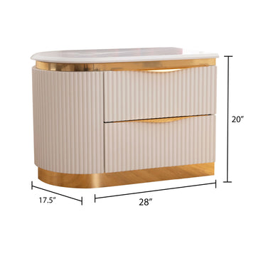 Laura Gold Detailed Left 2 Drawer Nightstand Made With Wood In White White 2 Drawers Bedside Cabinet Bedroom Contemporary,Modern Drawers White Solid Wood Mdf Wood