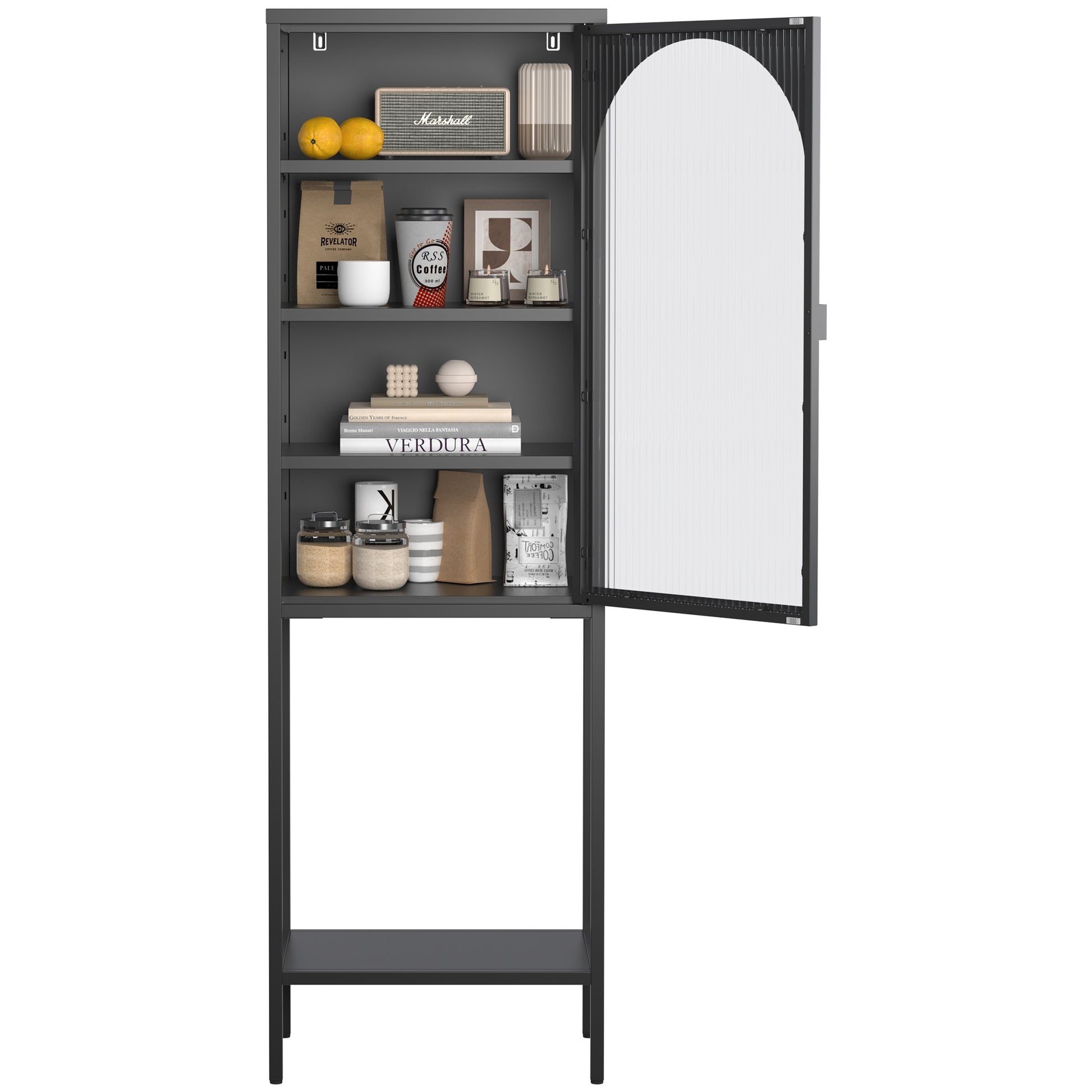 Metal Glass Door Display Storage Cabinet 5 Tier Cube Bookshelf Storage Cabinet With 3 Adjustable Shelves For Kitchen, Dining Room, Living Room, Bathroom, Home Office,Black Accent Chests 5 Or More Shelves Antique Black Primary Living Space Glass Doors