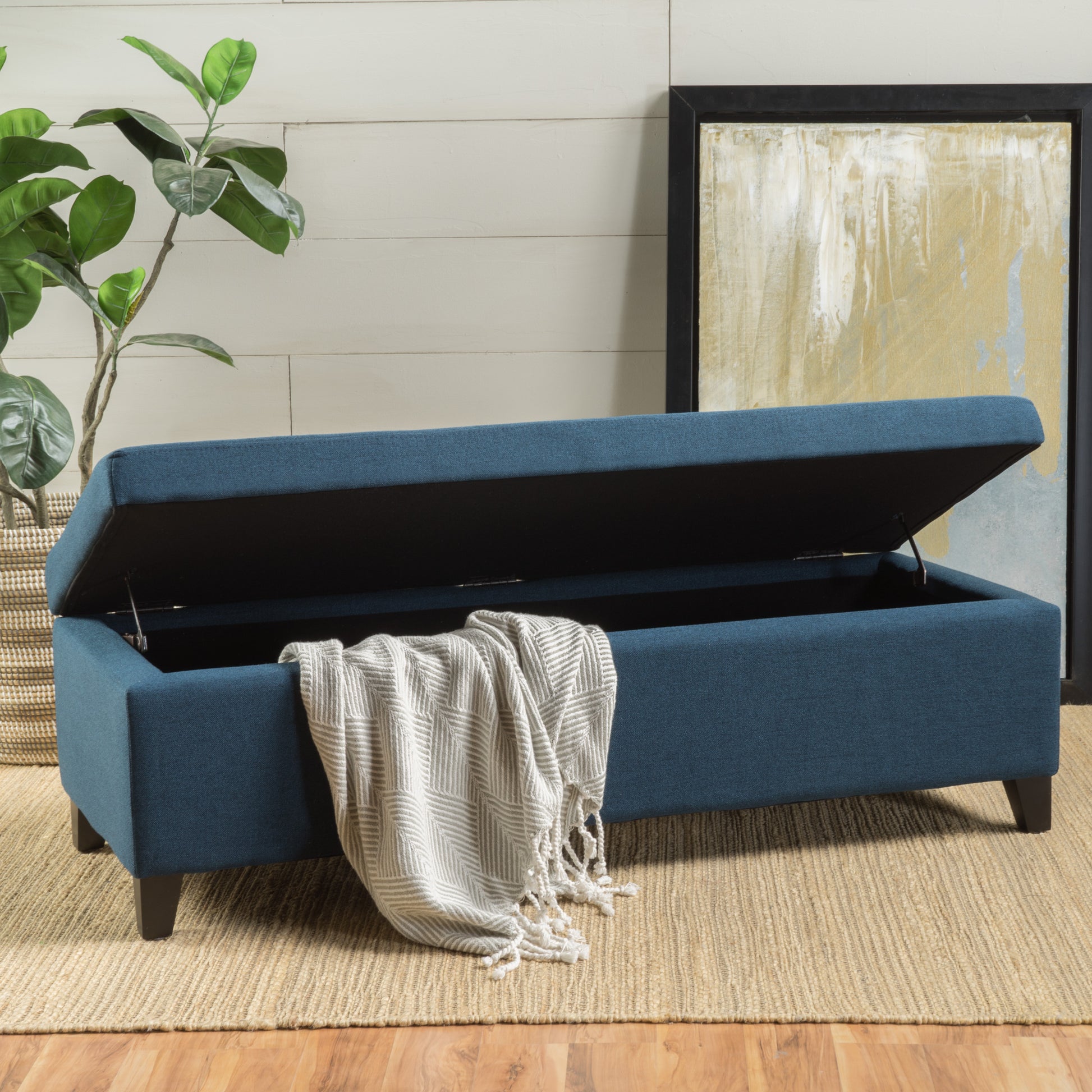 Hartford Storage Ottoman Navy Blue Fabric