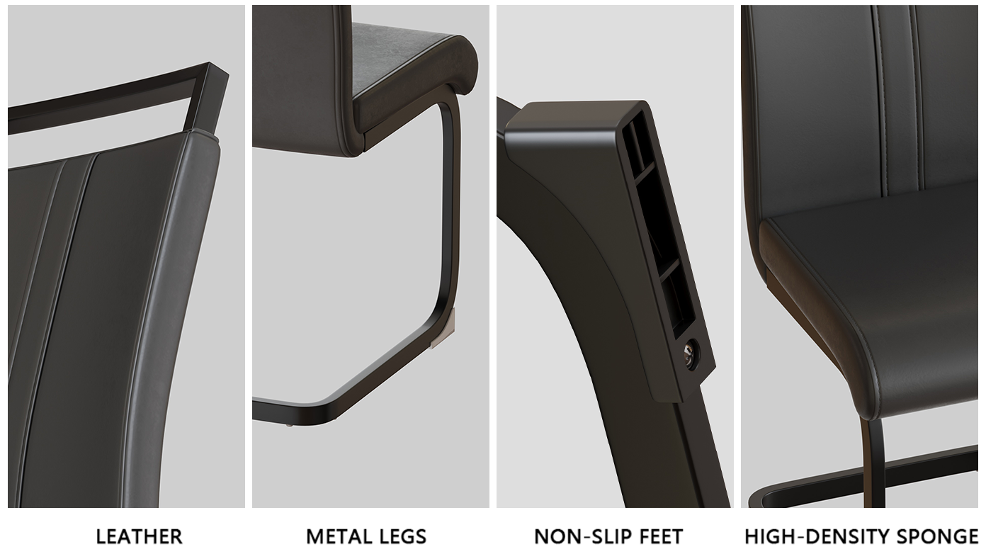 59 "Rural Industrial Rectangular Mdf Black Dining Table Set And Pu Armless Dining Chair Set, 6 Pieces. Kitchen Black Metal Table Leg Dining Chair Set Black Gray Mdf