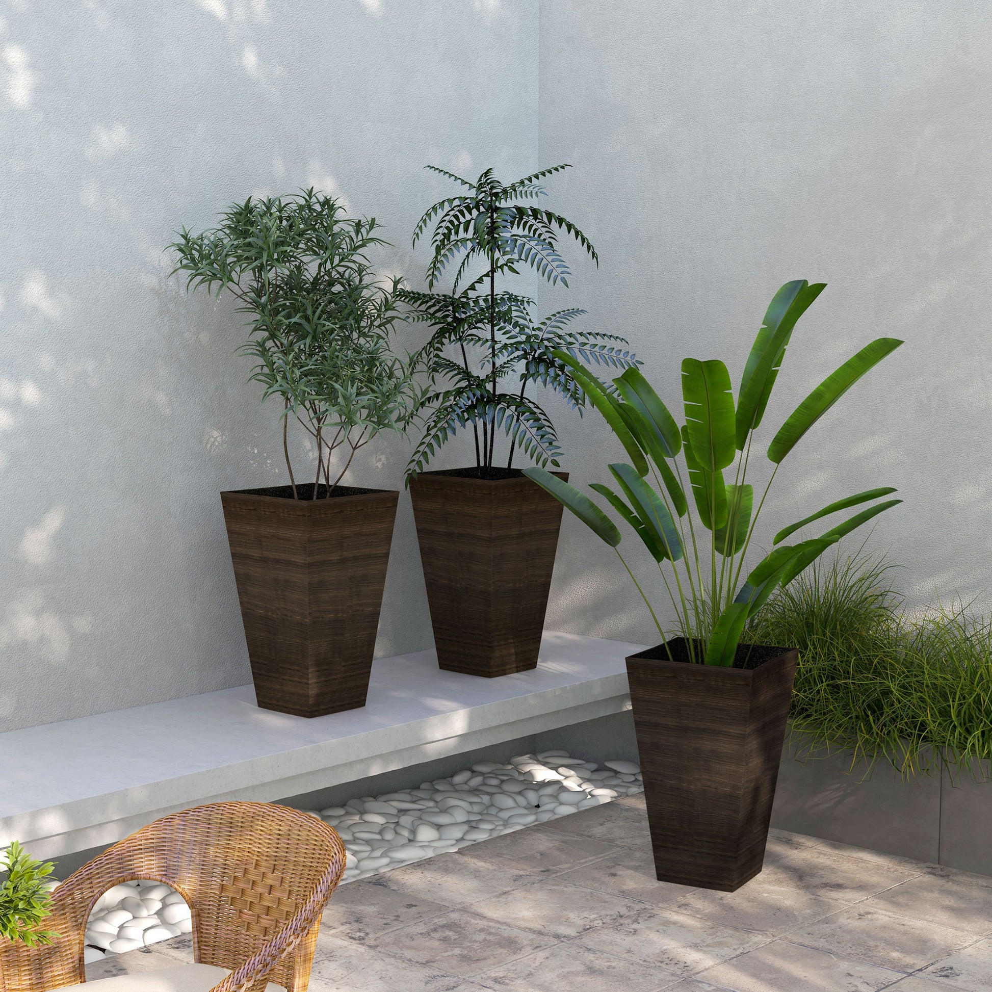 set of 3 large outdoor plant pots Outsunny 28" Tall Outdoor Planters, Set Of 3 Large Taper Planters With Drainage Holes And Plug, Faux Wood Plastic Flower Pots For Outdoor, Indoor,