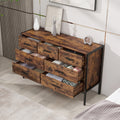 Wood Dresser With 7 Drawers, Wooden Storage Closet For Bedroom, Solid Clothes Cabinet With Sturdy Steel Frame, 48.58