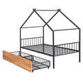 Twin Size Metal House Bed With Two Drawers, Black Twin Black Metal
