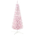 Homcom 5' Snow Flocked Artificial Pencil Christmas Tree, Slim Xmas Tree With Realistic Branches And Plastic Base Stand For Indoor Decoration, Pink Pink Plastic