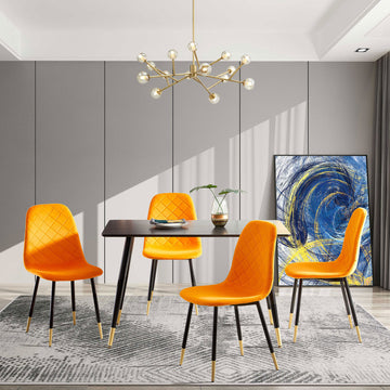 Orange Velvet Tufted Accent Chairs With Golden
