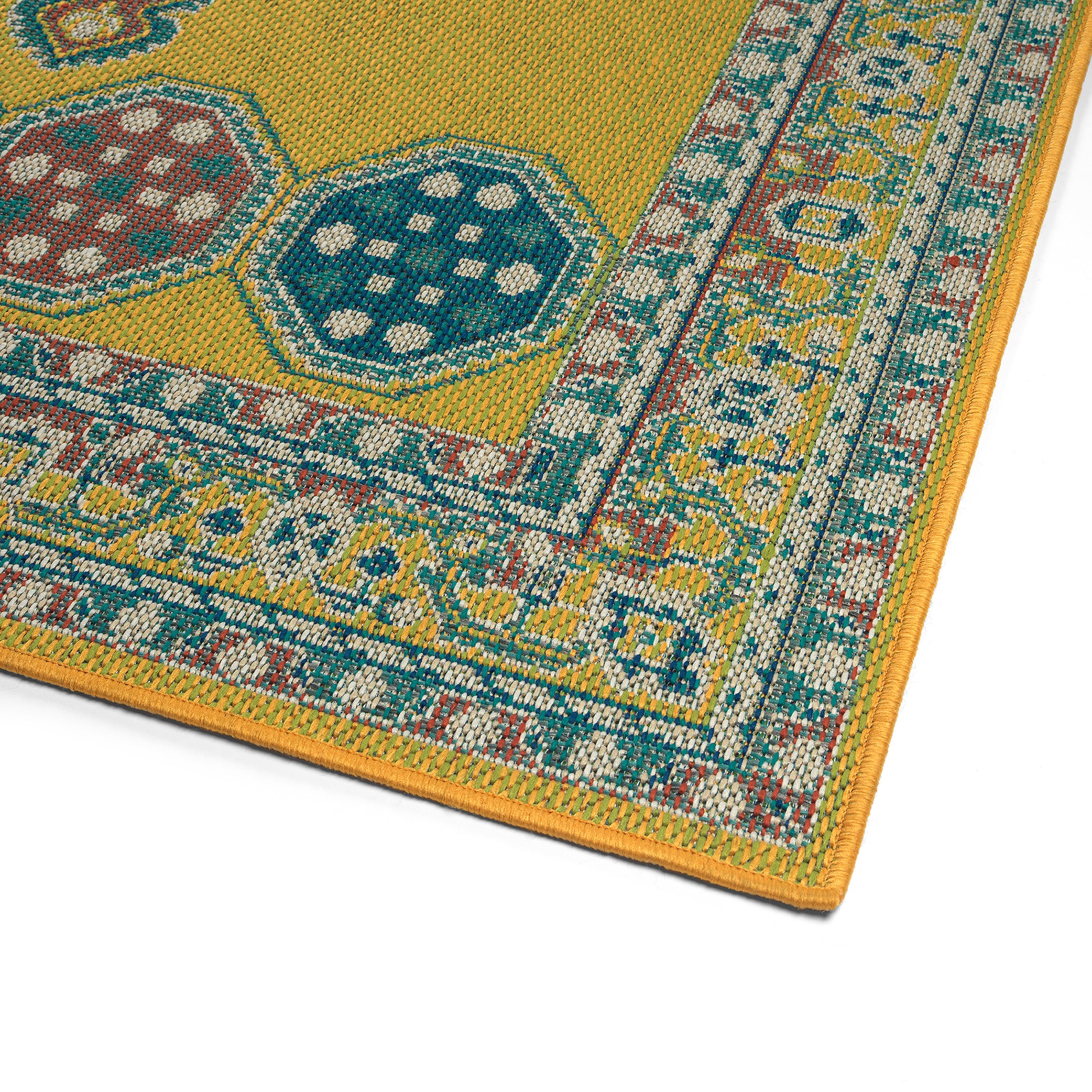 Traditional, Transitional, Oriental, Medallion, Border, Cut Pile 1'9" X 3' Rectangle Throw Rug Yellow Polypropylene