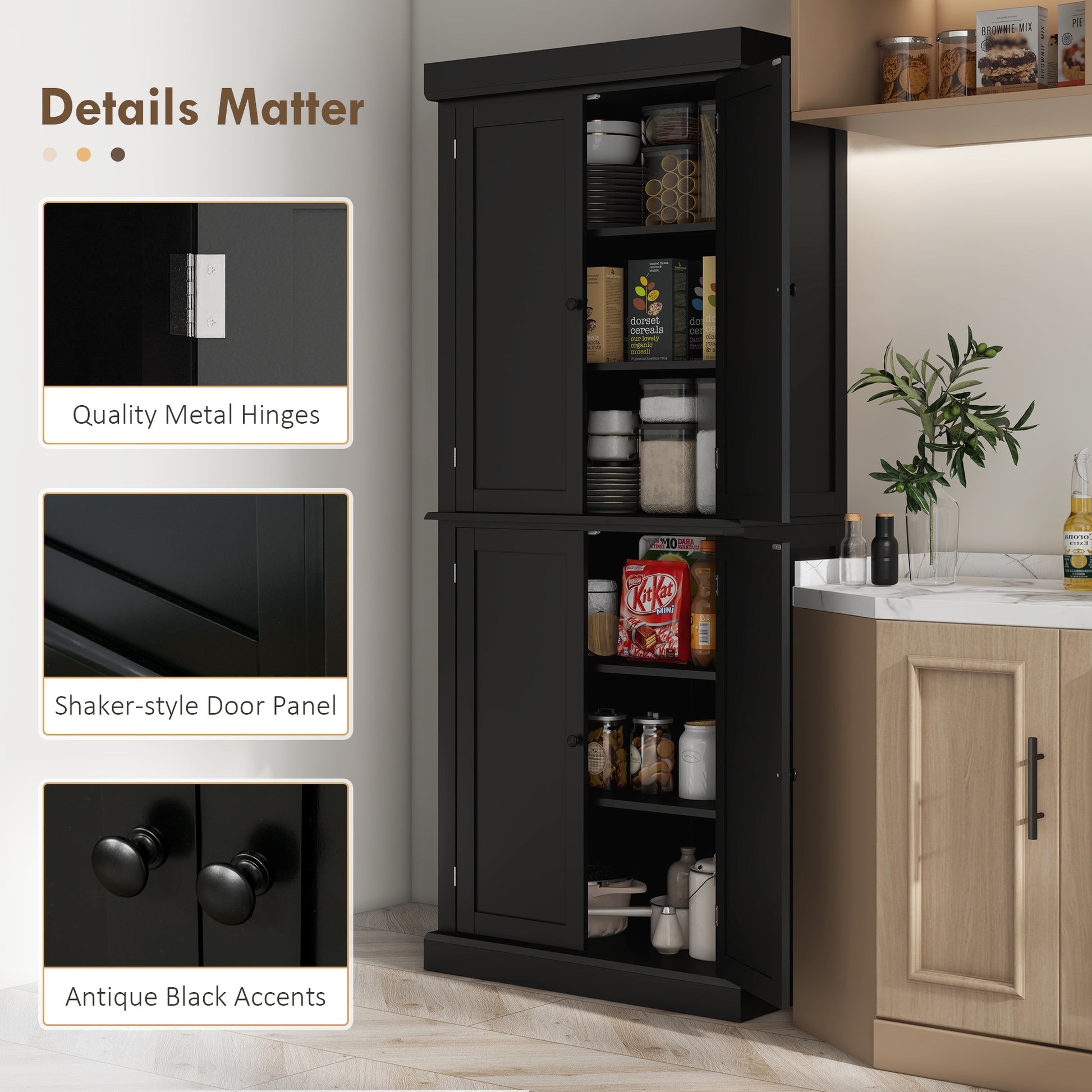 HOMCOM 72.5" Kitchen Pantry Storage Cabinet black-mdf