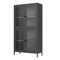 Classic Metal Storage Cabinet Display Cabinet With 4 Glass Doors 4 Shelves Cabinet Bookcase Side Cabinet For Home Office Living Room Kitchen Hallway Black, Waffle Grids Tempered Glass Freestanding 3 4 Shelves Black Office Glass Doors Classic Steel