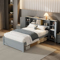 Twin Size Platform Bed With Storage Headboard And Lockers, Gray Twin Box Spring Not Required Gray Wood Bedroom Solid Wood Mdf