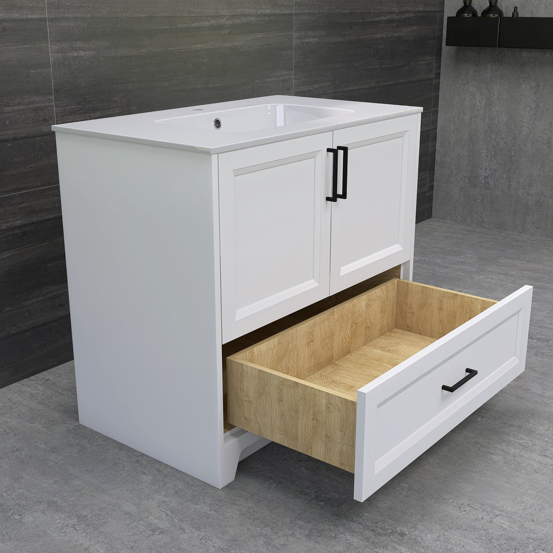 Solid Wood 36 Inch Bathroom Vanity With Single Sink Combo, Modern Vanity Cabinet With 2 Soft Closing Doors & 1 Full Extension Dovetail Drawer White 1 White 2 1 36 To 47 In 32 To 35 In Soft Close Doors Bathroom Freestanding Luxury,Modern 20 25 Inches